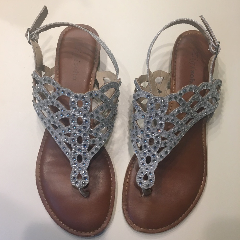 Size 9 dressy rhinestone embellished sandals.